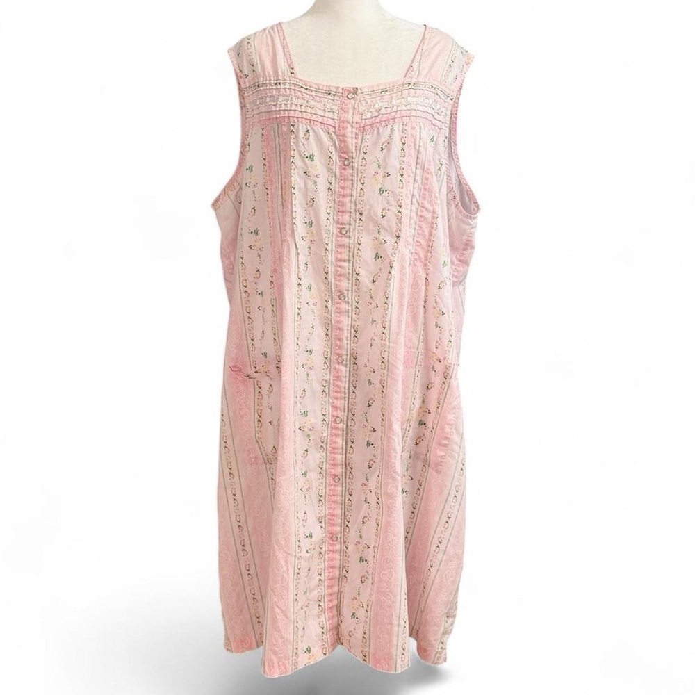 Pink K Plus Size 2X Button Front Floral Nightgown Sleep Dress